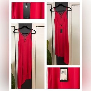 Vibrant Pink Guess brand “Ellia Strappy Asymmetrical Dress” Size Small (new)